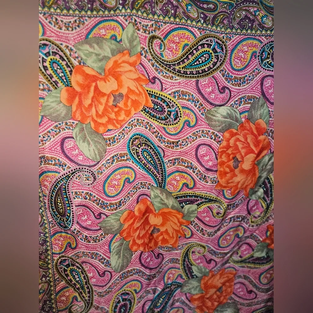 Adrienne Vittadini 100% Silk Paisley Floral Scarf Wrap Shawl. Magenta Pink Multi
